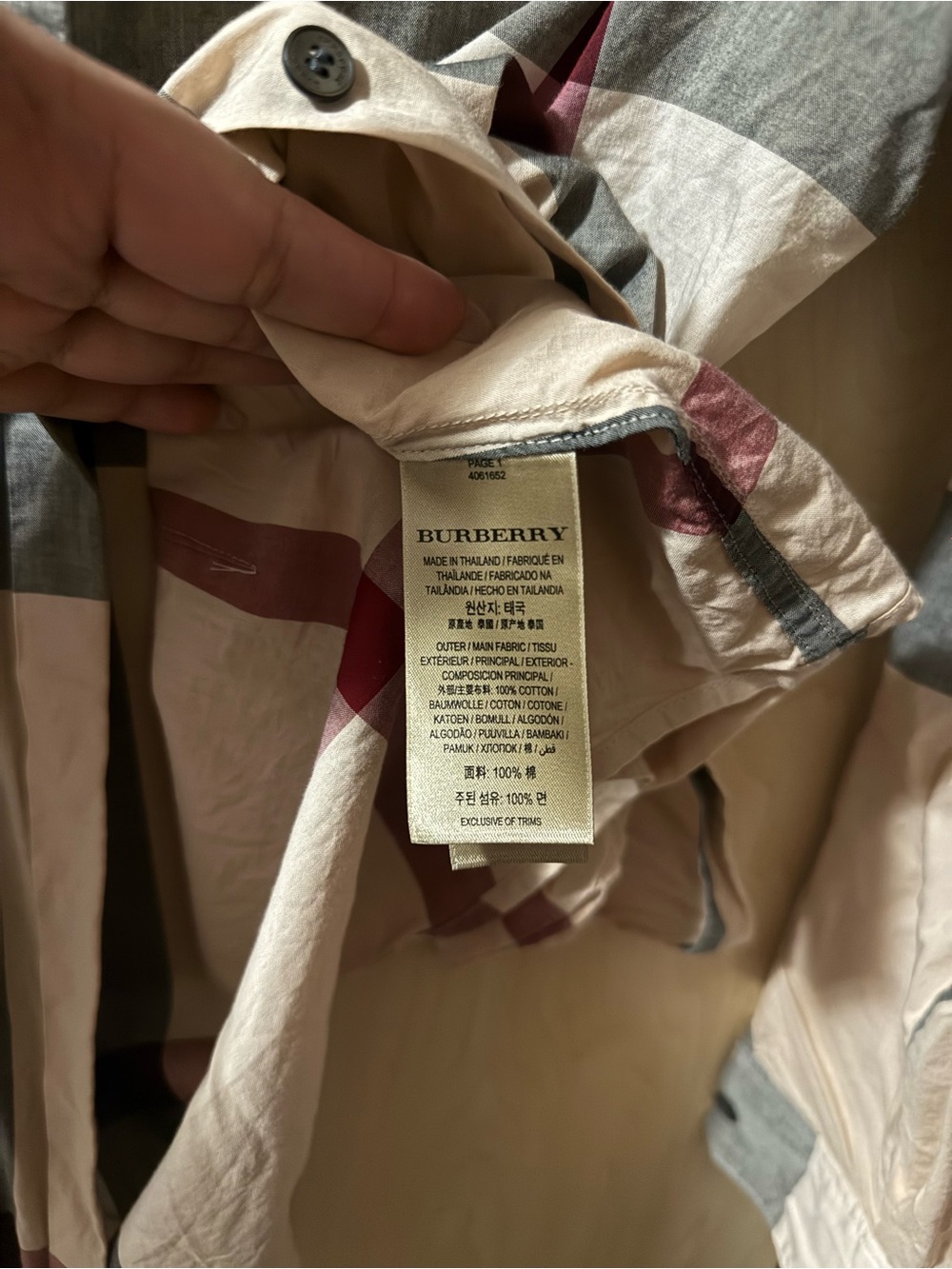 Burberry Plaid Button-Down Shirt in Cream, Gray & Burgundy - Picture 4 of 5